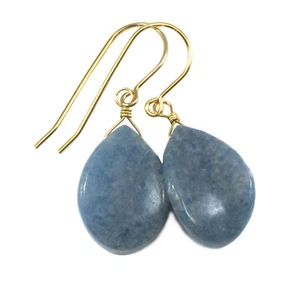Lapis Earrings Smooth Curved Teardrops Light Denim Blue Lazuli 14k Gold Sterling - Picture 1 of 10