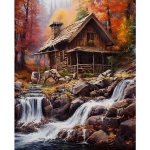 Paint by Numbers Kit for Adults on Canvas, Cabin in Autumn Color by Numbers P... - Picture 1 of 7