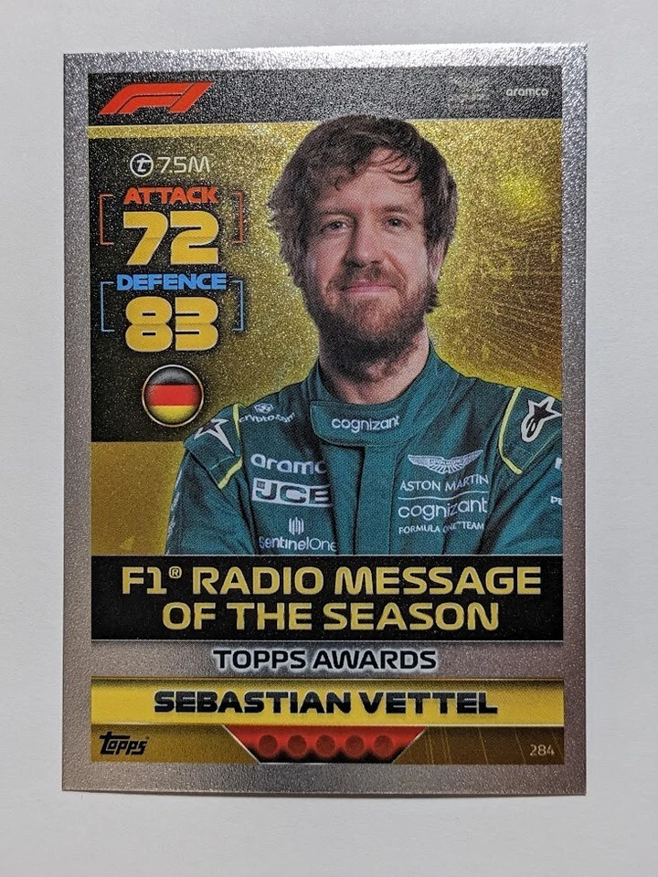 2022 Topps F1 Turbo Attax Award Winners Sebastian Vettel #284 - Image 1 of 2