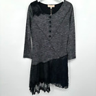 Pretty Angel Dress Size Large Black Gray Stretch Knit Lace Lined 42% Linen New