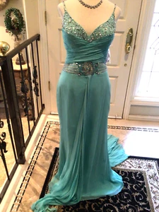 Vestido Vintage NUEVO con etiqueta Seda Alyce Designs 10 Azul con Tren - Imagen 1 de 14