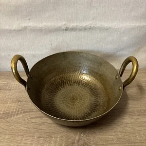 Vecchia rara padella da cucina Kadhai/Kadai in ottone martellato indiano vintage - Foto 1 di 24