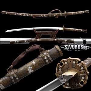 Brass Shogunate Tachi Japanese Warrior Sword Samurai Katana Folded Steel Sharp - Picture 1 of 12