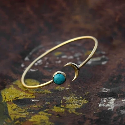 Brazalete Brazalete Joyería 10mm Forma Redonda Natural Turquesa Diseño Luna Foto 1 de 4