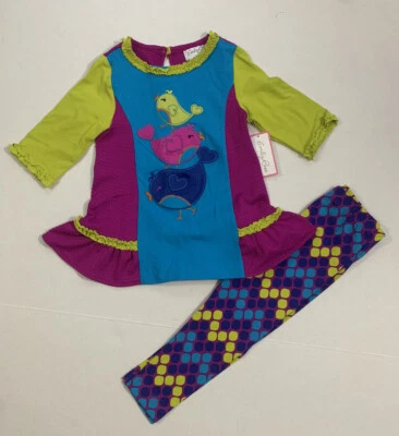 Эмили Роуз новый с Ярлыками размер 2T бутик цвет блок птицы туника платье леггинсы наряд - Изображение 1 из 4