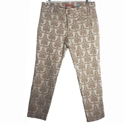 Anthropologie Cartonnier Tan Metallic Jacquard Brocade Charlie Ankle Pants XS 0 - Image 1 of 4