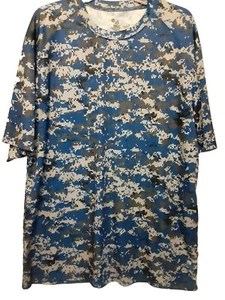 BADGER Sport Blue Taupe Black Print Fishing Sport Outdoor T SHIRT Mens 2XL Poly - Picture 1 of 10