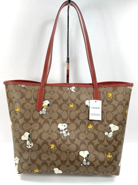 Coach X Peanuts CF166 Women's Tote Bag - Gold/Khaki/Redwood Multi