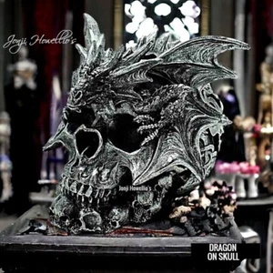 Silver Black Skull Dragon Sculpture Ornament Large Figurine Fantasy Myth Home - Picture 1 of 9