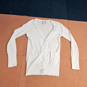 As Is* Poof Excellence Knit Button Cardigan Sweater Medium White Solid t2 - Picture 1 of 10