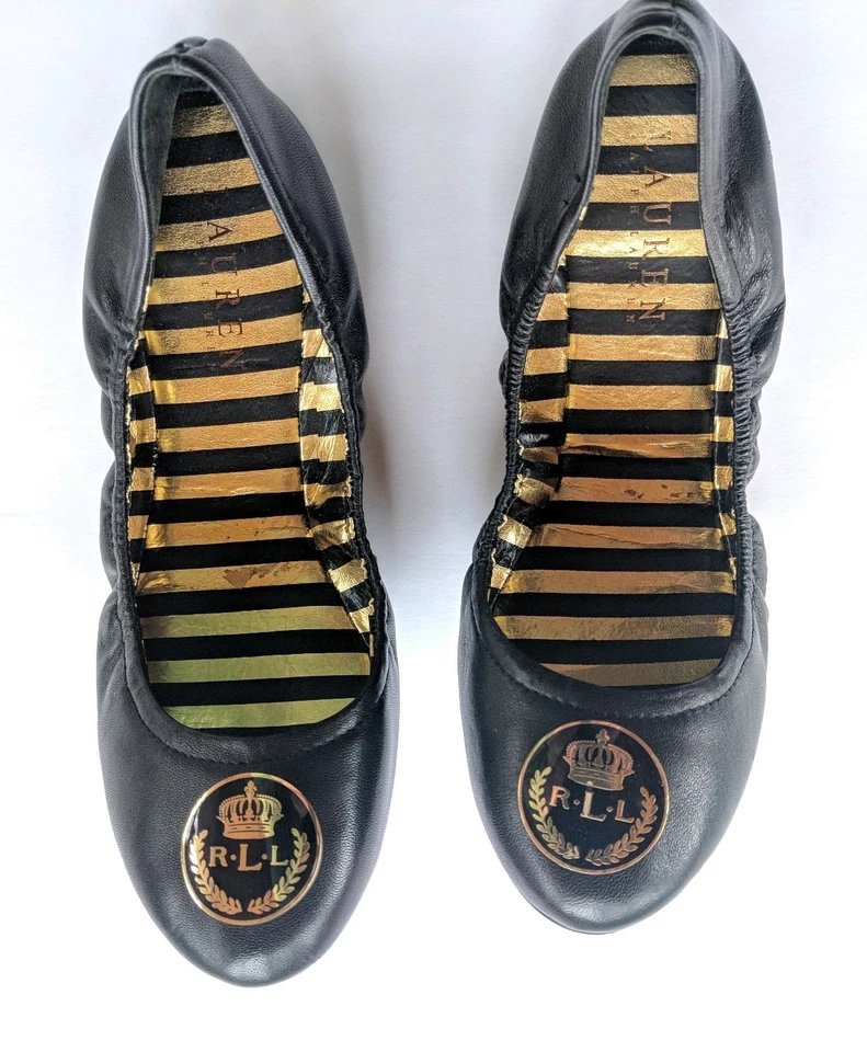 Women's Shoes Ralph Lauren BRITTANY Flats Ballerinas Leather Crown Crest Preppy - Image 1 of 4