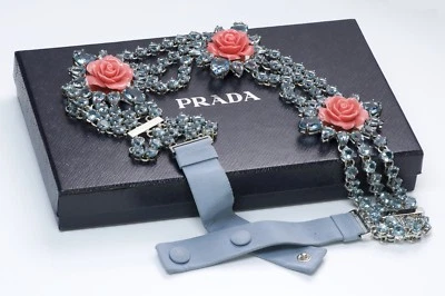PRADA Spring 2012 Blue Crystal Red Enamel Roses Flower Waist Belt - Image 1 of 4