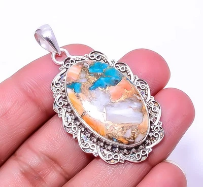 Colgante de plata 925 con bellas artes turquesa ostra espinosa de cobre Arizona 1,95" P41 Foto 1 de 4
