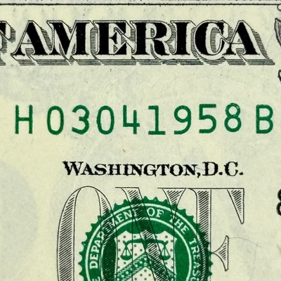 March 4th 1958 3rd April Dollar Bill Uncirculated Birthday Note $1 Fancy Serial - Image 1 of 4