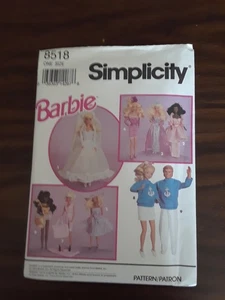 Simplicity 8518 UNCUT Doll Clothes Barbie, 11 ½”  - 1993 Vintage Sewing Pattern - Picture 1 of 1