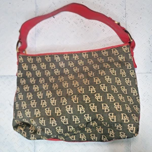 Dooney & Bourke DB Logo Shoulder Bag Red Leather Trim Vintage Purse Y2K - Picture 1 of 8
