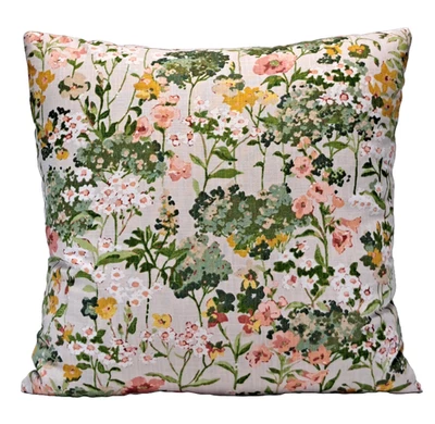 Floral Green Gold Blush Botanical 18x18 Decorative Throw Pillow Cover  Linen - Image 1 of 4