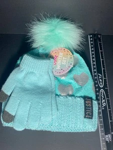 Justice Girls Shiny Blue Beanie Hat And Glove Set - New. CC11 - Picture 1 of 6