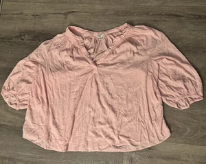 Camisa Blusa Campesina Crown & Ivy Rosa Manga 3/4 Talla 4X Cuello en V Suelta Fluida - Imagen 1 de 4