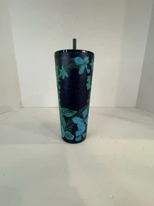 Starbucks Stainless Venti Tumbler Cup Summer 2022 Blue Green Floral Flower 24 Oz - Picture 1 of 8