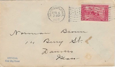 FDC   # 618     2c  Lexington-Concord issue  --  Flag cxl - Image 1 of 2