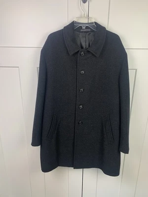 Stafford Mens Wool Overcoat 48 R Charcoal Gray Trench Coat Classic Heritage - Image 1 of 4