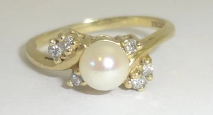 Vintage Ring 10 Karat Gold Magic Glo Diamant & Zuchtperlen Größe 5,25 - Bild 1 von 6