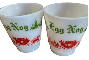 Vintage Eierlikörbecher 2er Set Hasel Atlas Milchglas Currier Ives - Bild 1 von 7