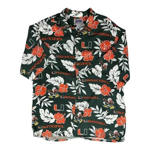 Reyn Spooner Sports University Of Miami Hawaiian Shirt Men’s XXL Ibis Green AOP - Picture 1 of 8