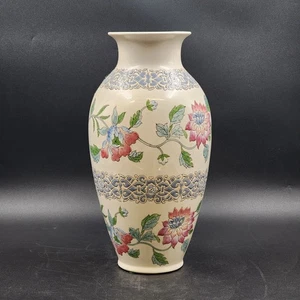 Large Macau Urn Style Vase Hand Painted Pink & Blue Floral Design 15"x8" Vintage - Picture 1 of 12