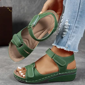 Women's Wedge Slingback Open Toe Padded Insole Sandals Shoes Green 6.5 /36 New - Picture 1 of 6