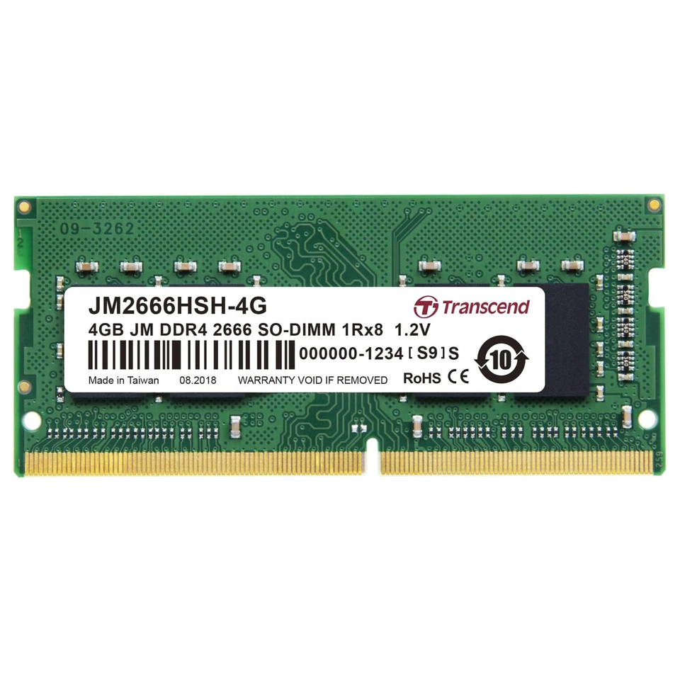 Barrette mémoire SODIMM 4Go DDR4 Transcend compatible JetRam PC4-21300 (2666 Mhz - Image 1 of 1
