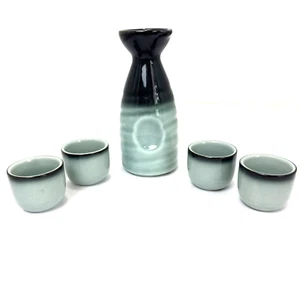 Japanese Sake Serving Set 5 Piece Glazed Ceramic Carafe Cups - Picture 1 of 8