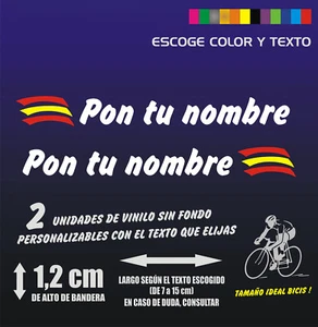 2 Pegatinas personalizables BANDERA DE ESPAÑA con nombre Biciceta Sticker Custom - Imagen 1 de 14