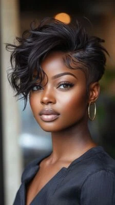 Short Fashion Curly Lace Closure 4x4 Human Hair Wigs with Side Bangs Stunning  - Image 1 of 4