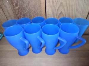 Set of 10 Plastic Wine Glass Goblet Cocktail Frosted Cups Barware Drinkware Blue - Picture 1 of 4