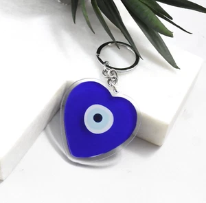 Evil Eye Blue Love Heart Greek Turkish Acrylic Keyring Key Ring Keychain - Bild 1 von 3