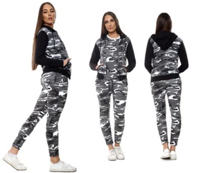 Women Active Camouflage Tracksuit Hoodie Pullover T-Shirt Bottom 3 Piece Set - Picture 1 of 10