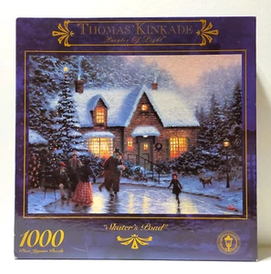 Thomas Kinkade Jigsaw Puzzle - Skater’s Pond - 1000 Piece 27" x 20" New Sealed - Picture 1 of 6