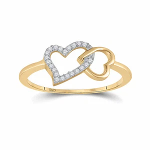 10kt Yellow Gold Womens Round Diamond Double Heart Ring 1/20 Cttw - Picture 1 of 4