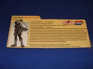 Snake Eyes  File Card  Gi Joe Vintage - Picture 1 of 1