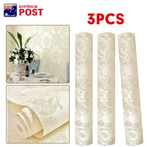 3Roll 3M Self-adhesive Embossed Textured Floral Wallpaper Wall Sticker Decor - Picture 1 of 9