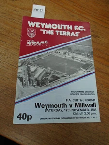 1984 Weymouth V Millwall - FA Cup 1st Round - Grey on Brown with black and whit - Picture 1 of 1