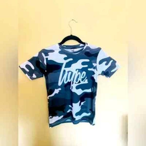 Hype Boys Dark Gray Camo Logo Script Print Short Sleeve T-Shirt - Picture 1 of 3