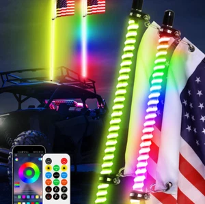 3ft Lighted Spiral RGB COB Whip Lights Antenna Remote For Polaris RZR UTV ATV - Foto 1 di 18