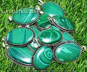 Malachite Gemstone Pendant Lot 925 Silver Plated Wholesale Jewelry - Picture 1 of 9