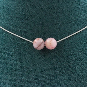 Minerals And Gemstones. Necklace 2 Pearls Rose Opal 8 Mm. Chain In Steel - Picture 1 of 5
