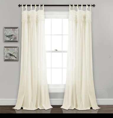 "DOS paneles de cortinas de ventana con volantes Lydia decoración exuberante marfil 40 x 84"" cada uno NUEVO Foto 1 de 4