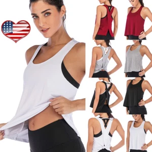 Women Sexy Open Back Sport Vest Yoga Shirts Tie Workout Racerback Tank Tops ZYL - Picture 1 of 22