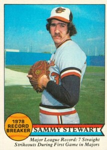 1979 Topps Baseball Card #206 Record Breakers Orioles Sammy Stewart 
